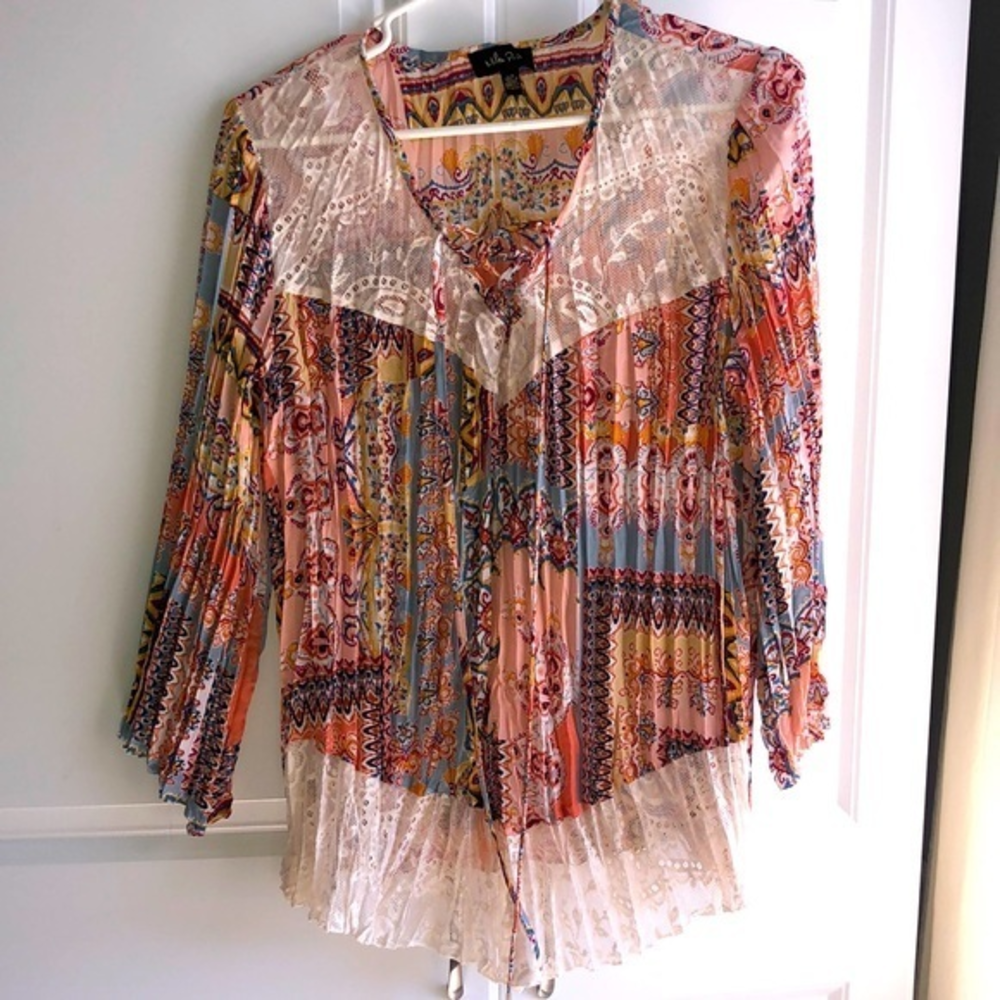 Melissa Paige Accordion Boho bohemian blouse women’s large
